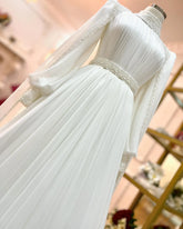 Elegant Chiffon Long Sleeve Muslim Wedding Dress with Cape High Neck Bead Robe De Soirée De Mariage Bride Gown Vestidos De Novia